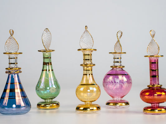Five Beautiful Small Blown Glass Perfume Bottles